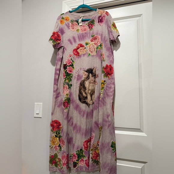 Magnolia Pearl Dresses & Skirts - Magnolia Pearl Cat Kitty Jersey Tie Dye Applique Tee Shirt Dress Juniper